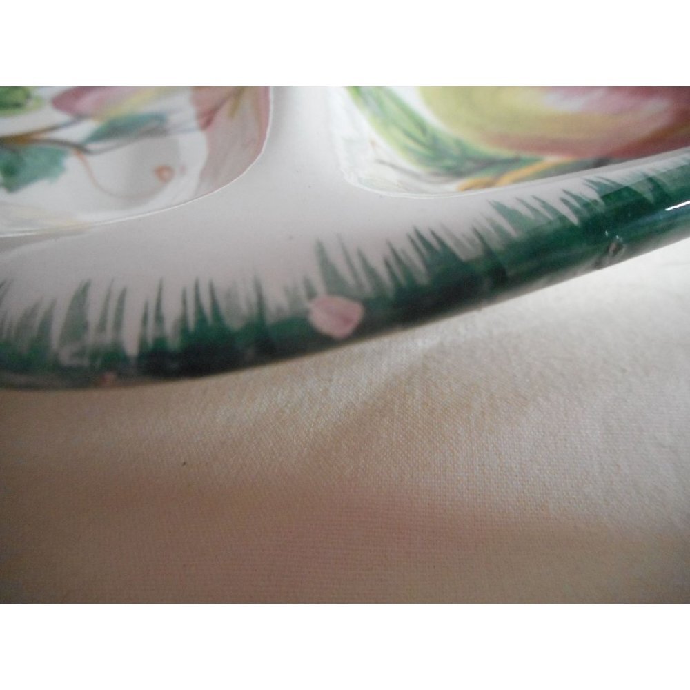 Vintage Italy Handpainted Fruit motif divided candy trinket nut dish Pear Apple - Picture 3 of 6